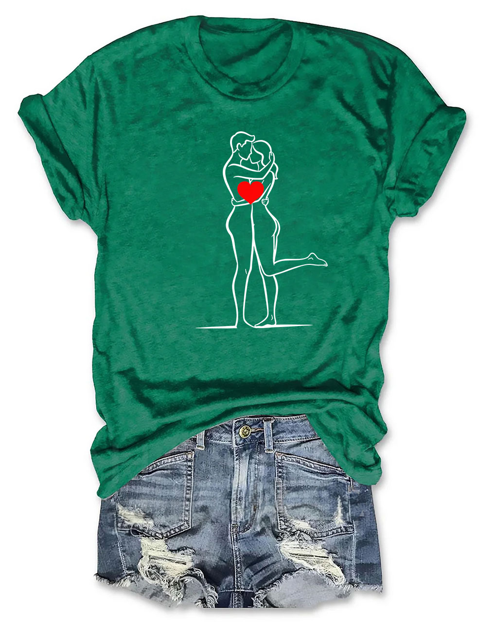 Minimalist Couple Hug Line Funny T-Shirt