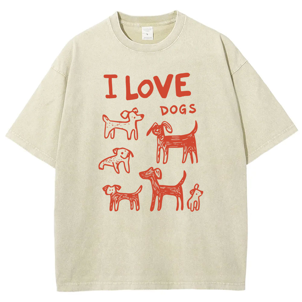 I Love Dogs Funny Washed T-shirt