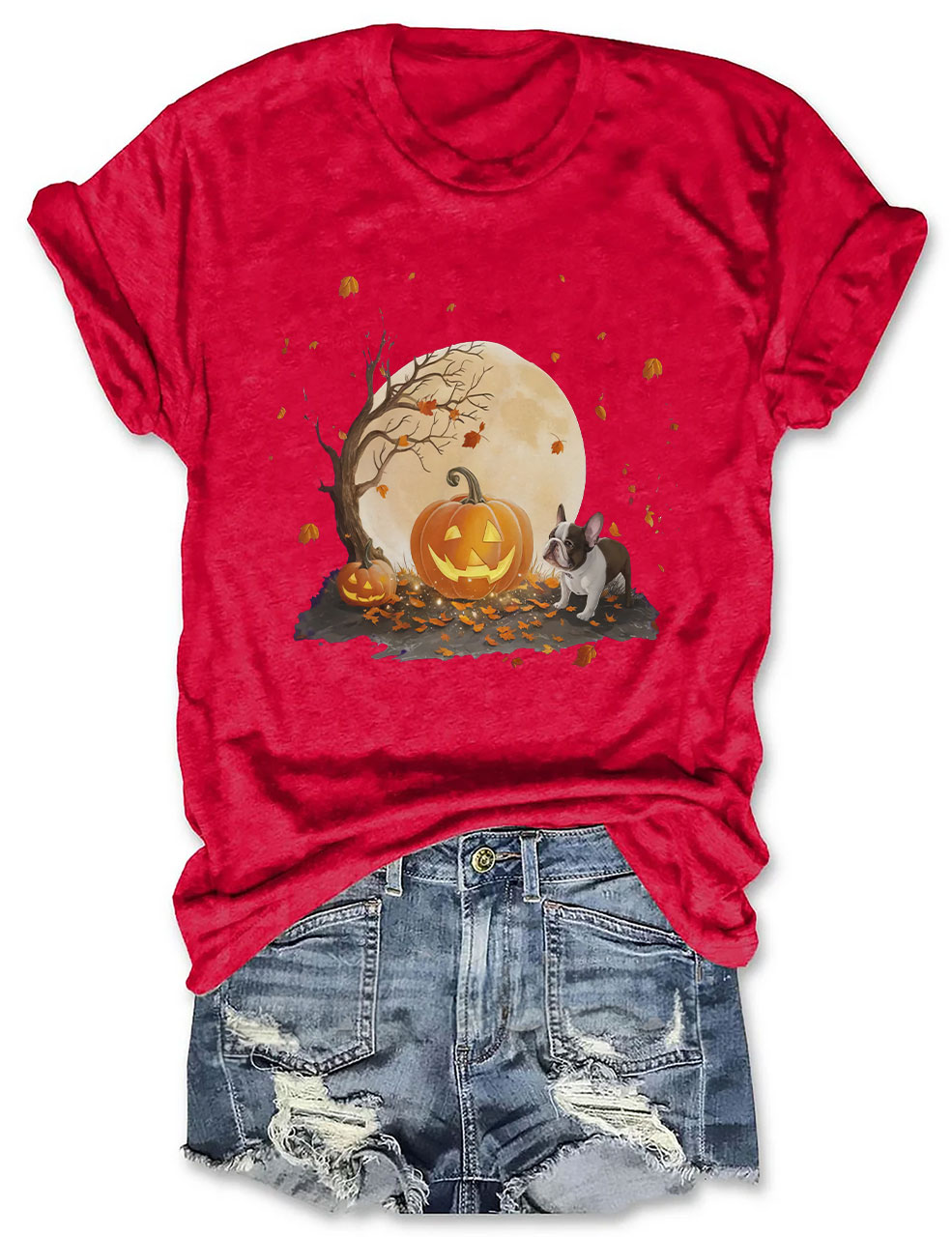 Halloween Pumpkin and Full Moon Cute French Bulldog T-shirt