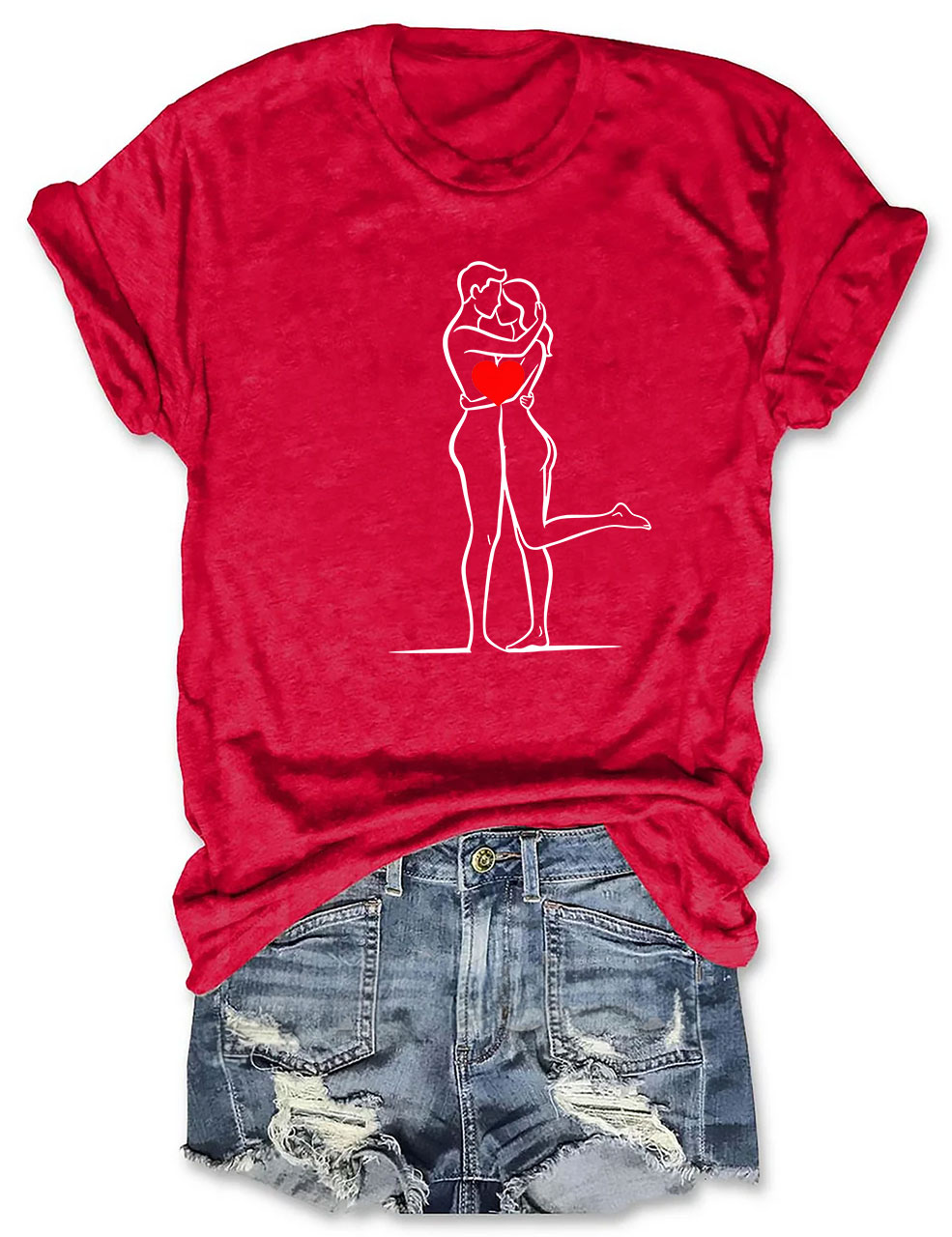 Minimalist Couple Hug Line Funny T-Shirt