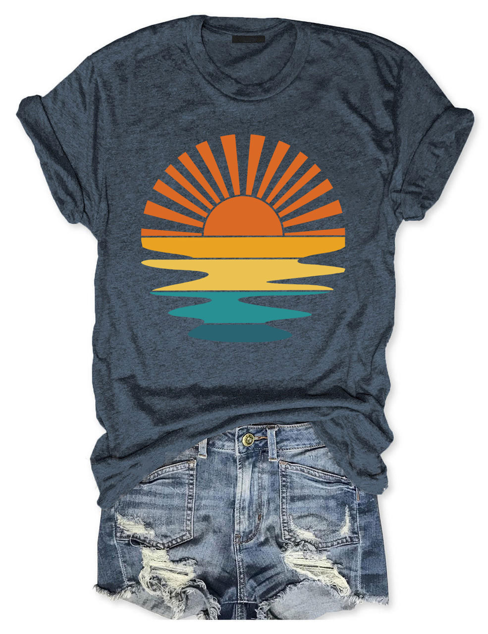 Retro Sunset Rays Wavy T-shirt
