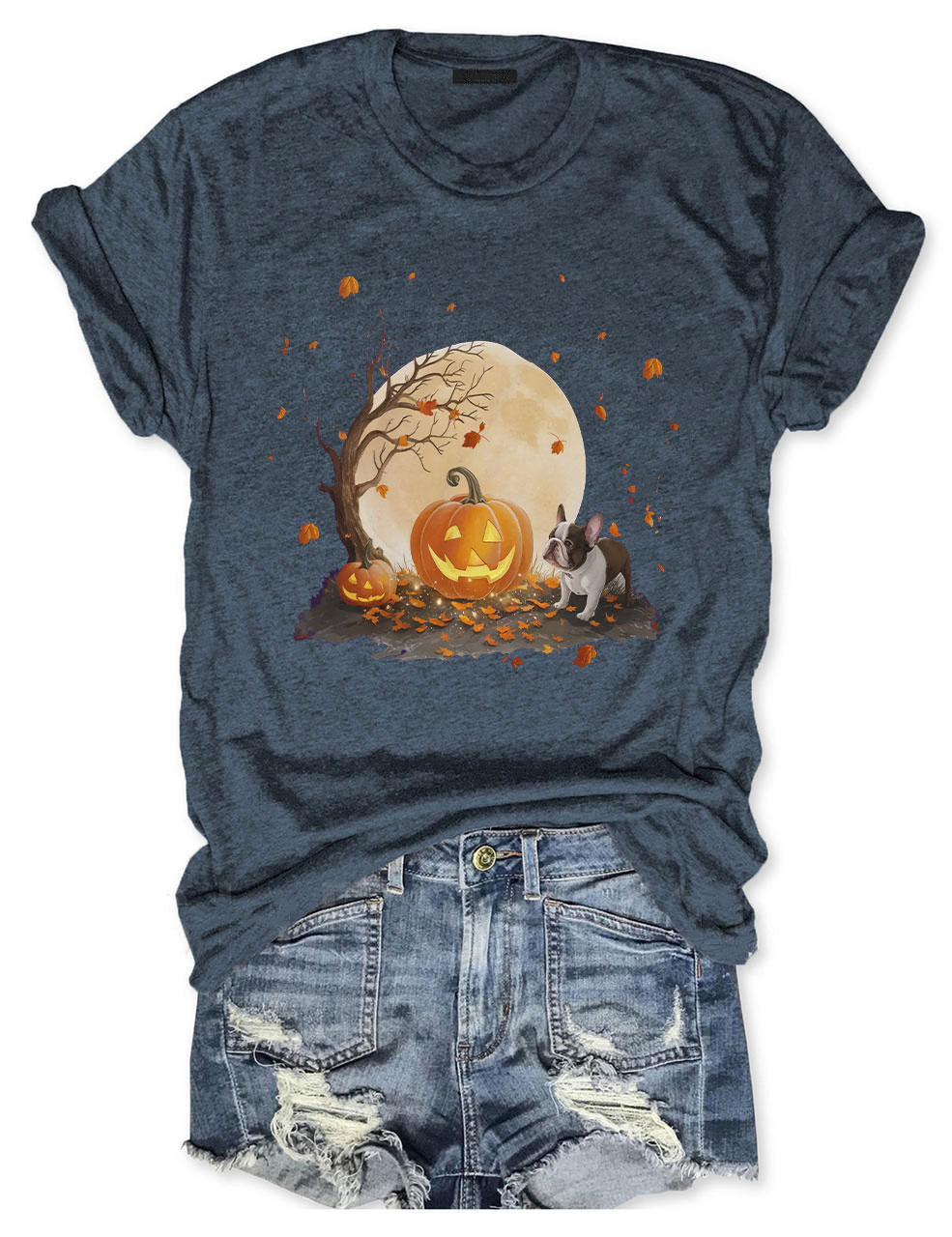 Halloween Pumpkin and Full Moon Cute French Bulldog T-shirt