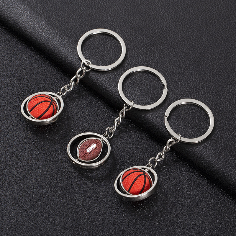 Rotating Small Basketball Soccer Golf Rugby Baseball Keychain Metal Ball Key Ring Gift