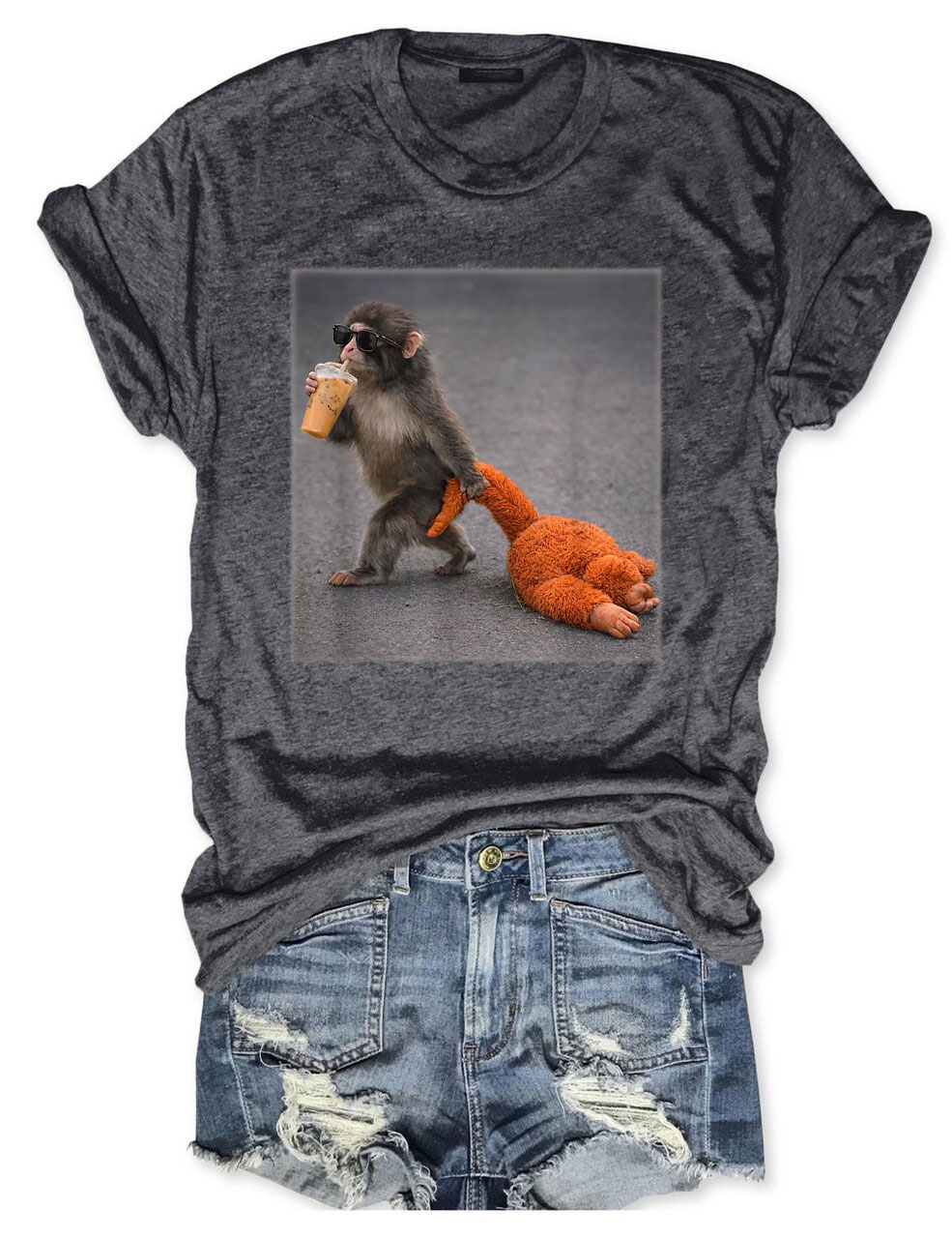 Baby Monkey Punch with Plush Toy T-Shirt