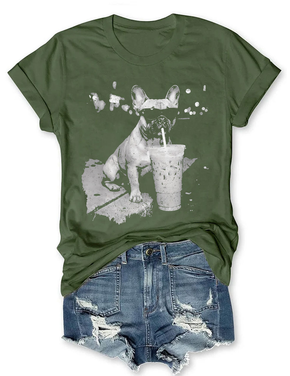 French Bulldog Drinking Iced Coffee T-shirt