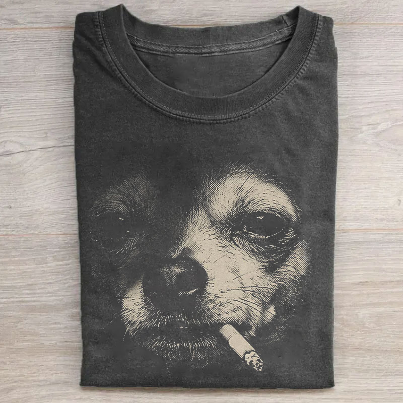Vintage Y2K Grunge Smoking Chihuahua T-shirt