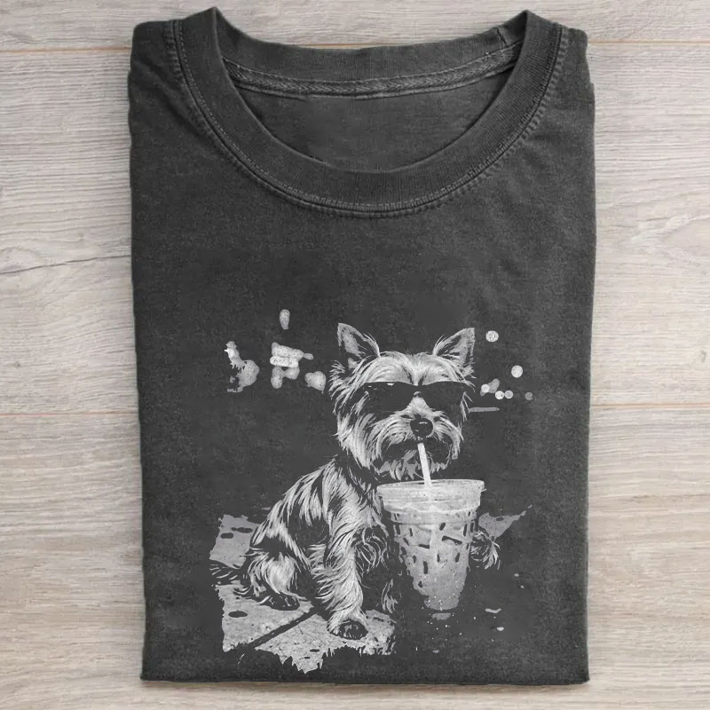 Yorkie Drinking Iced Coffee T-shirt