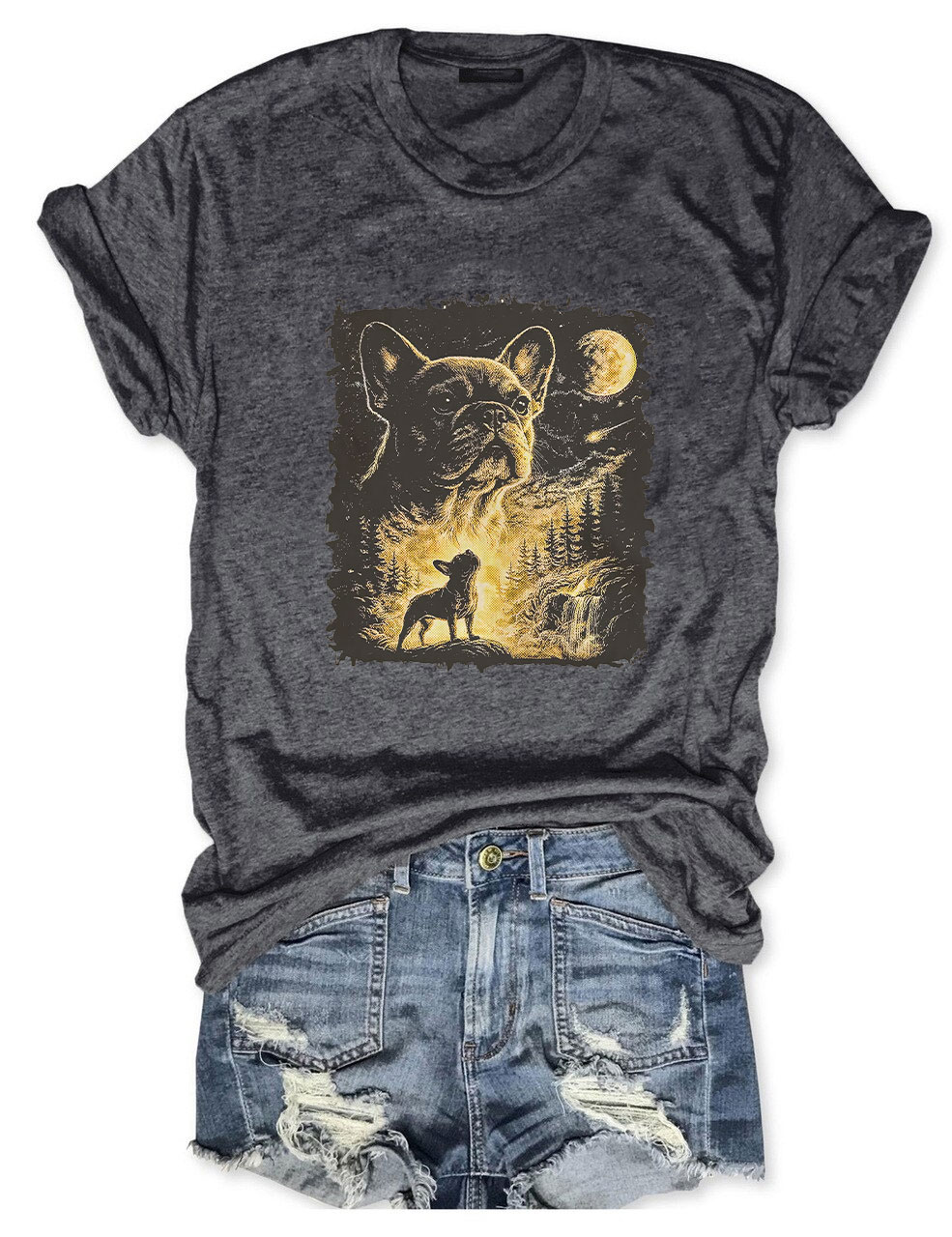 French Bulldog Howling To The Moon Funny T-shirt
