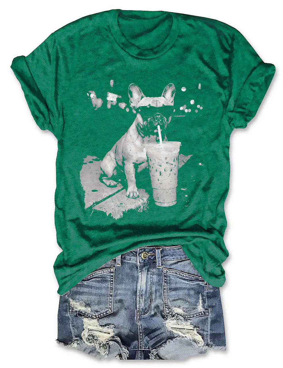French Bulldog Drinking Iced Coffee T-shirt