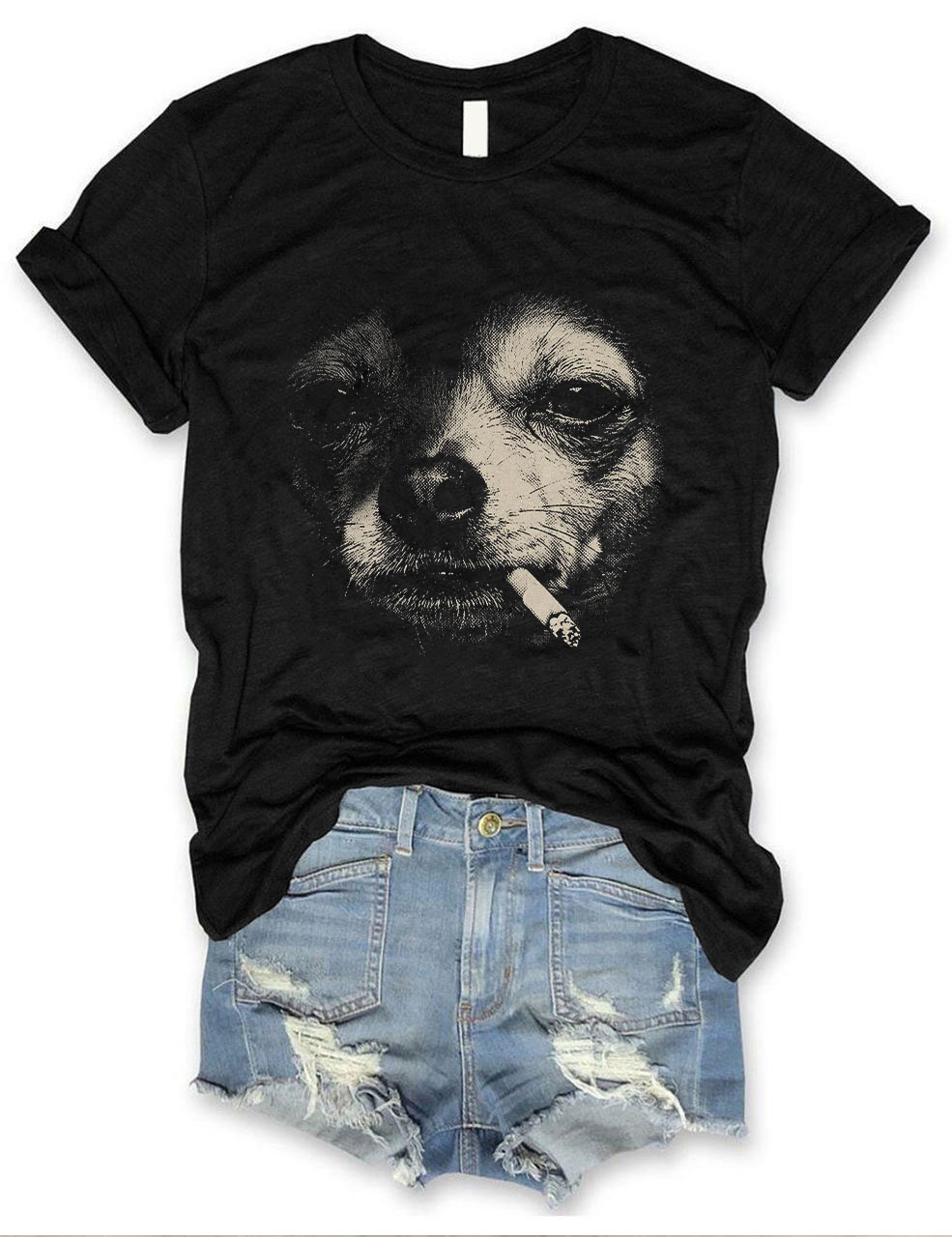 Vintage Y2K Grunge Smoking Chihuahua T-shirt