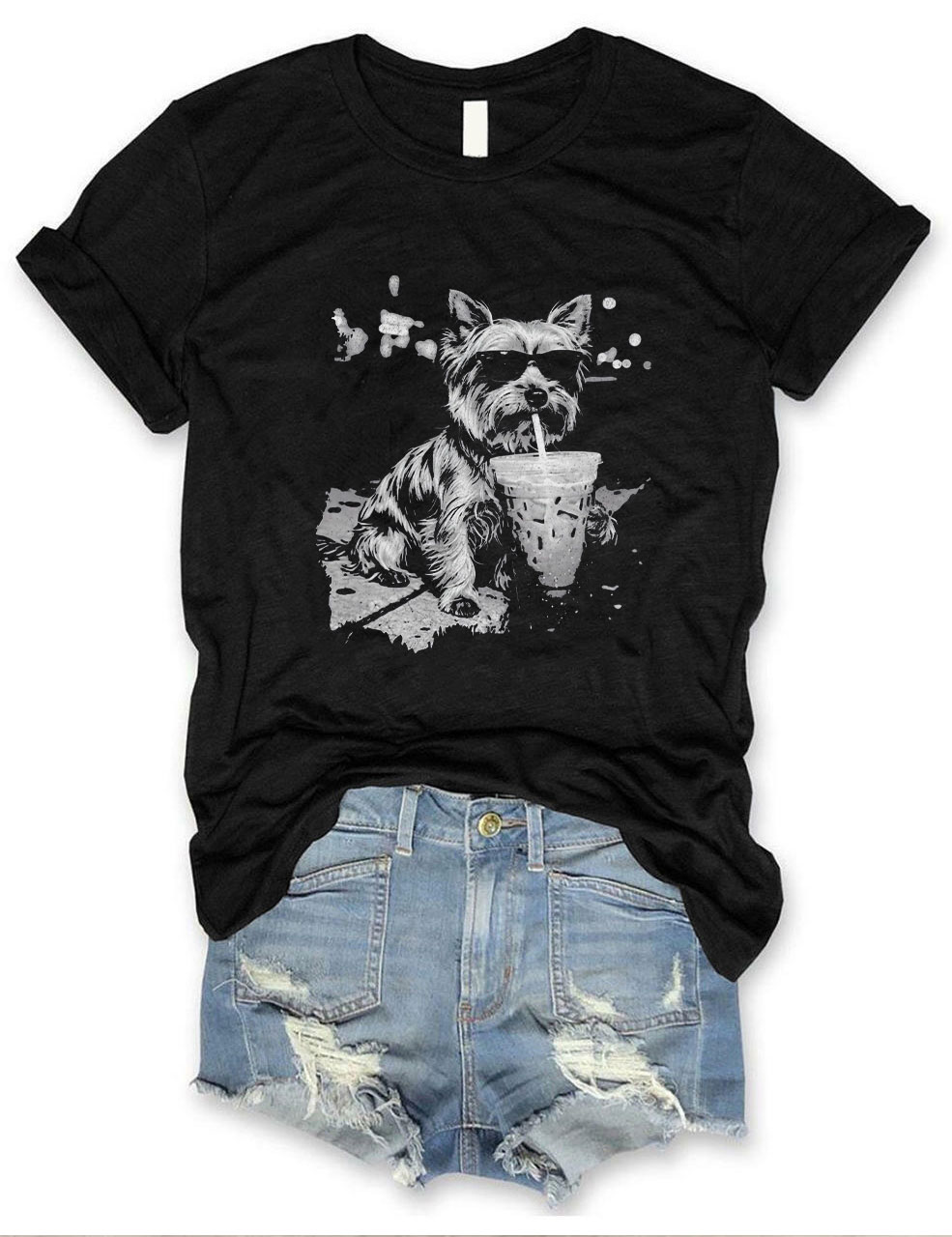 Yorkie Drinking Iced Coffee T-shirt