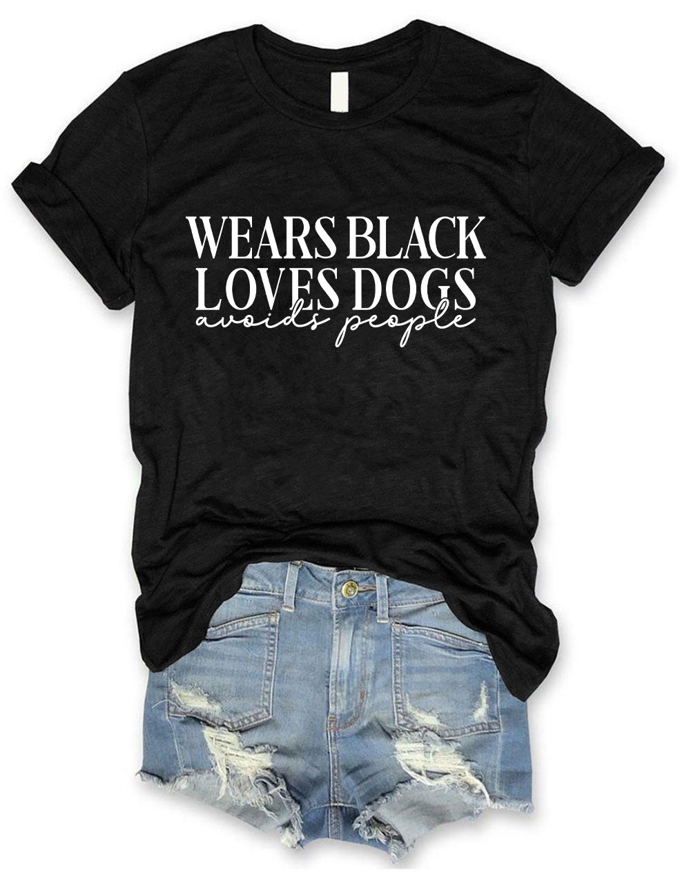 Wears Black loves Dogs avoids People Funny T-shirt