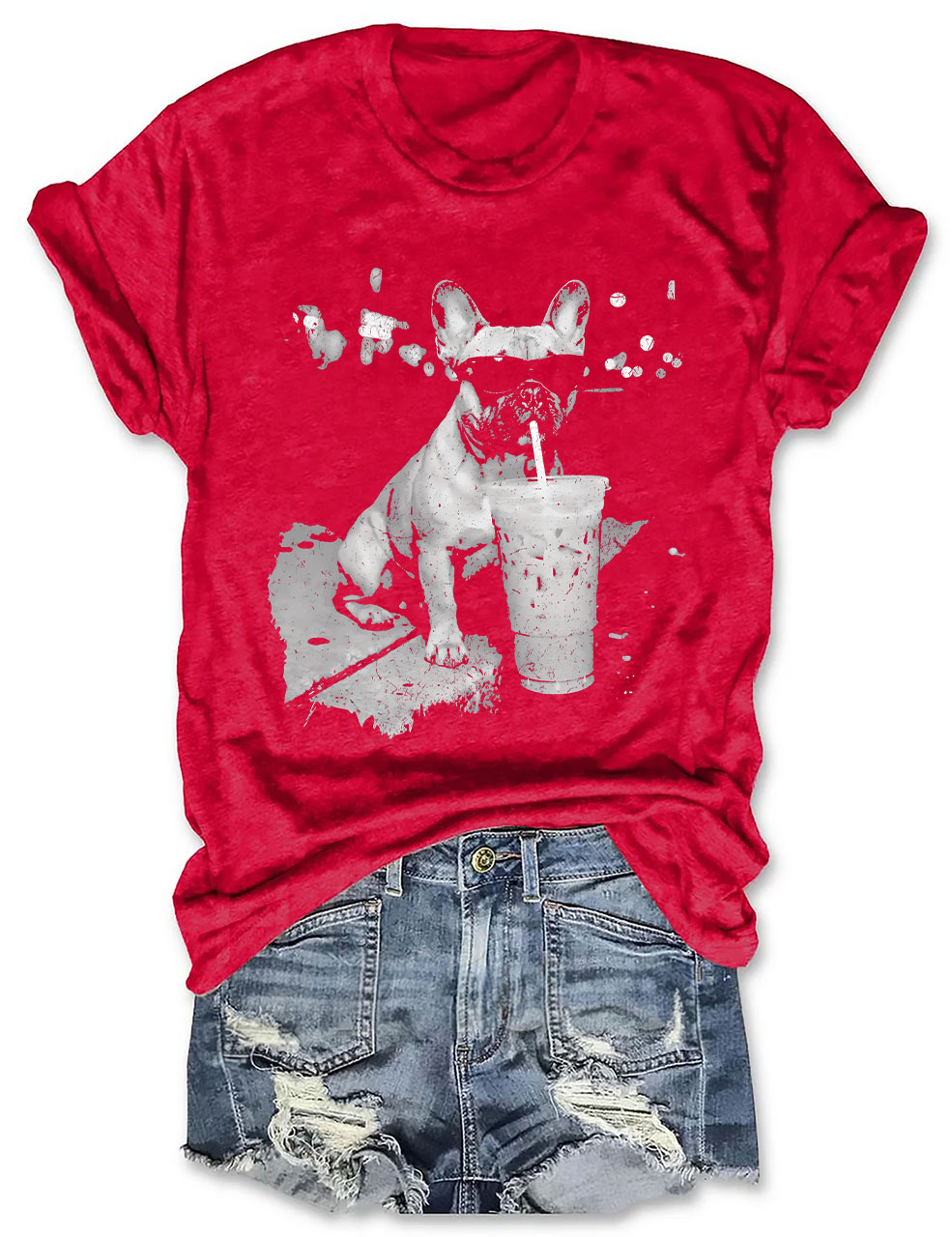 French Bulldog Drinking Iced Coffee T-shirt