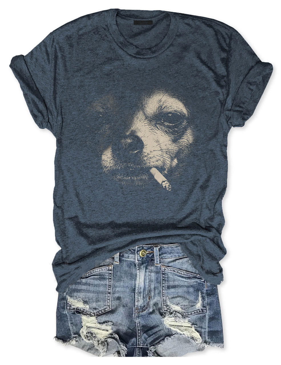 Vintage Y2K Grunge Smoking Chihuahua T-shirt