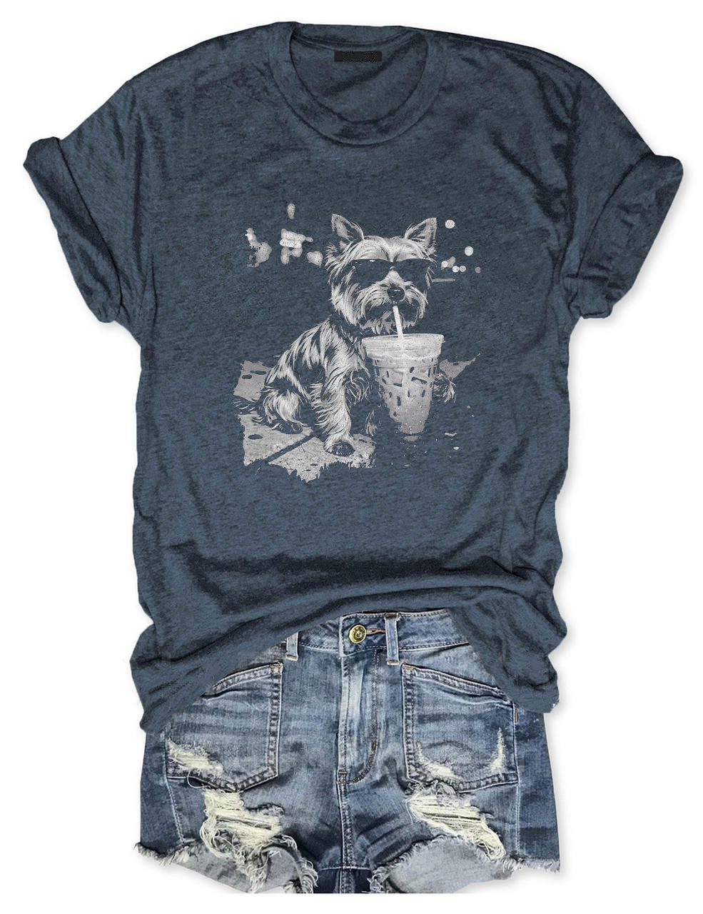 Yorkie Drinking Iced Coffee T-shirt