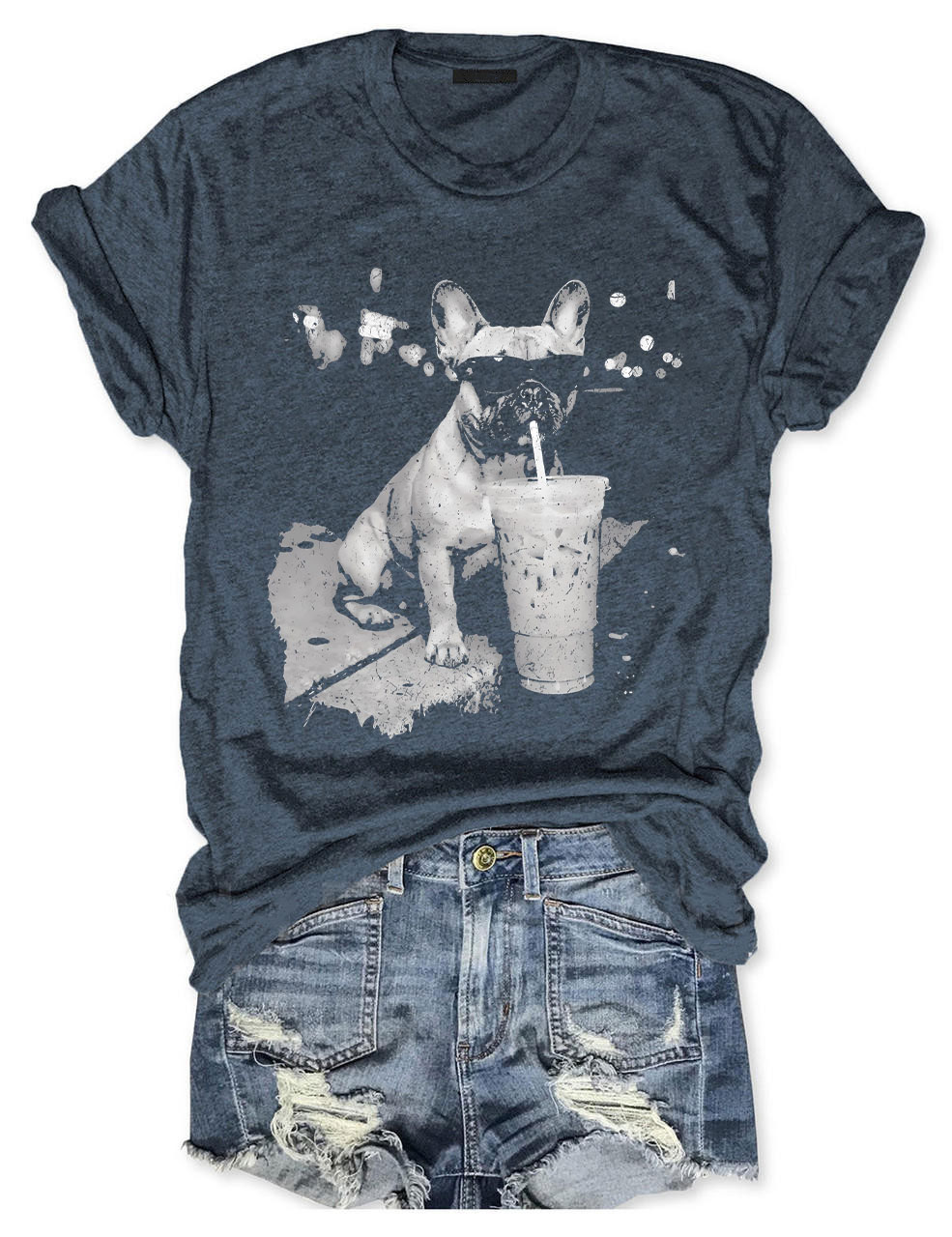 French Bulldog Drinking Iced Coffee T-shirt