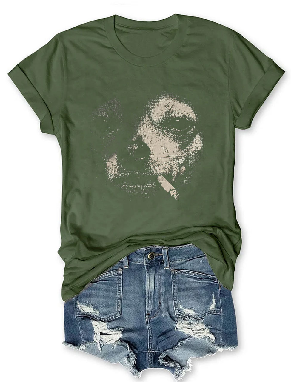 Vintage Y2K Grunge Smoking Chihuahua T-shirt