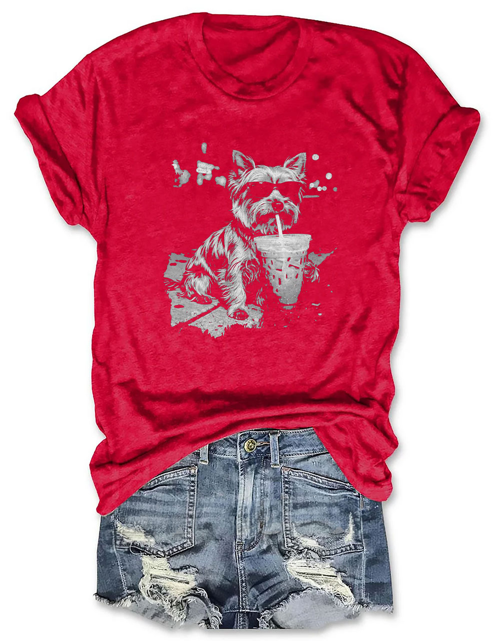 Yorkie Drinking Iced Coffee T-shirt