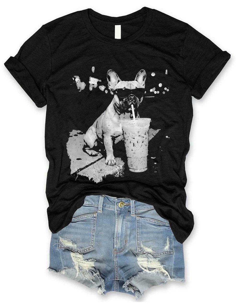 French Bulldog Drinking Iced Coffee T-shirt
