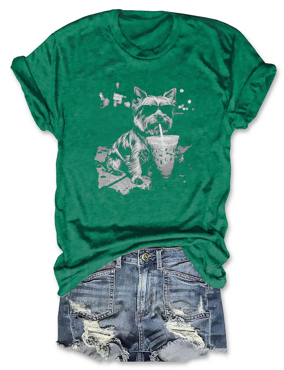 Yorkie Drinking Iced Coffee T-shirt