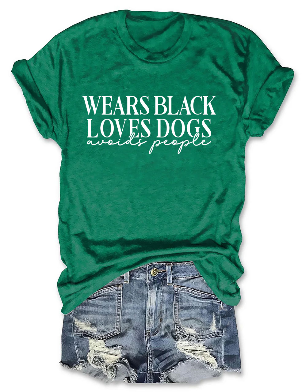 Wears Black loves Dogs avoids People Funny T-shirt