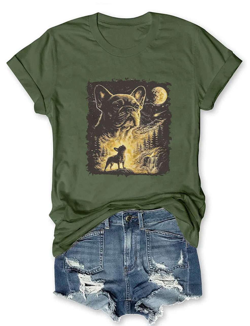 French Bulldog Howling To The Moon Funny T-shirt