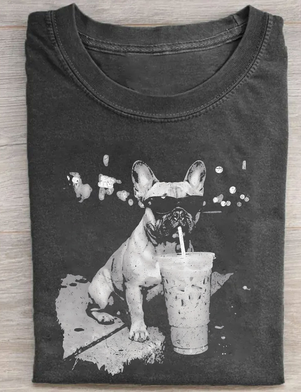 French Bulldog Drinking Iced Coffee T-shirt