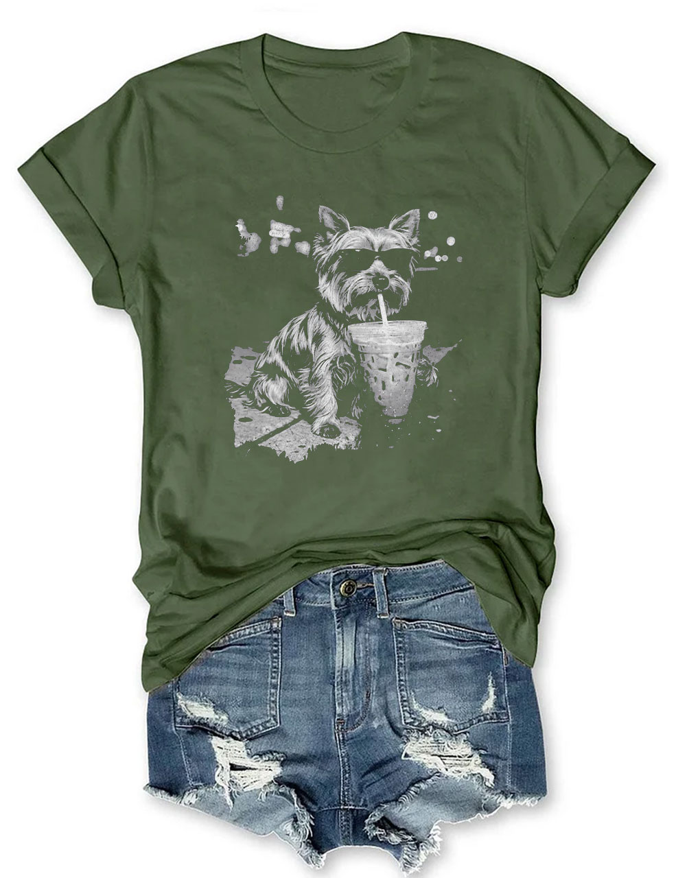 Yorkie Drinking Iced Coffee T-shirt