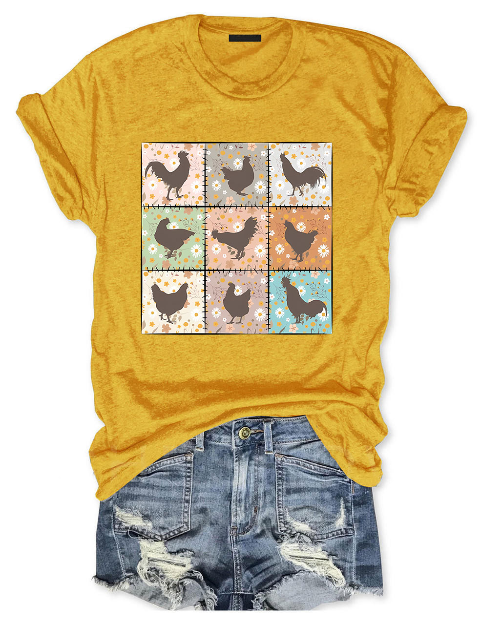 Retro Farmhouse Floral Backyard Chicken T-Shirt