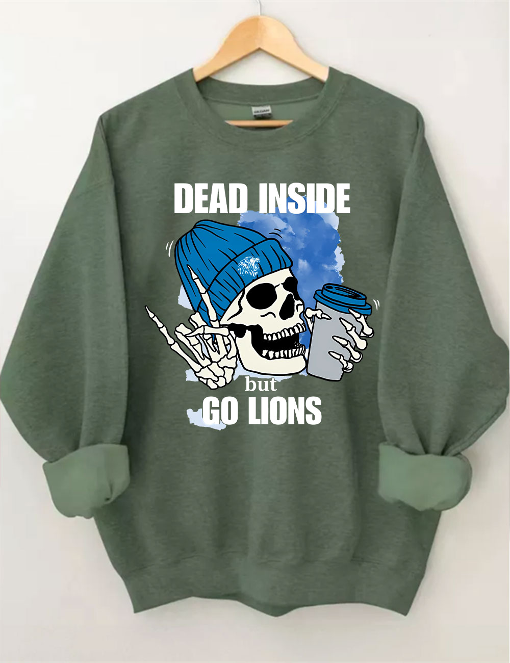 Dead Inside But Go Lions Detroit Skeleton Football Sweatshirt
