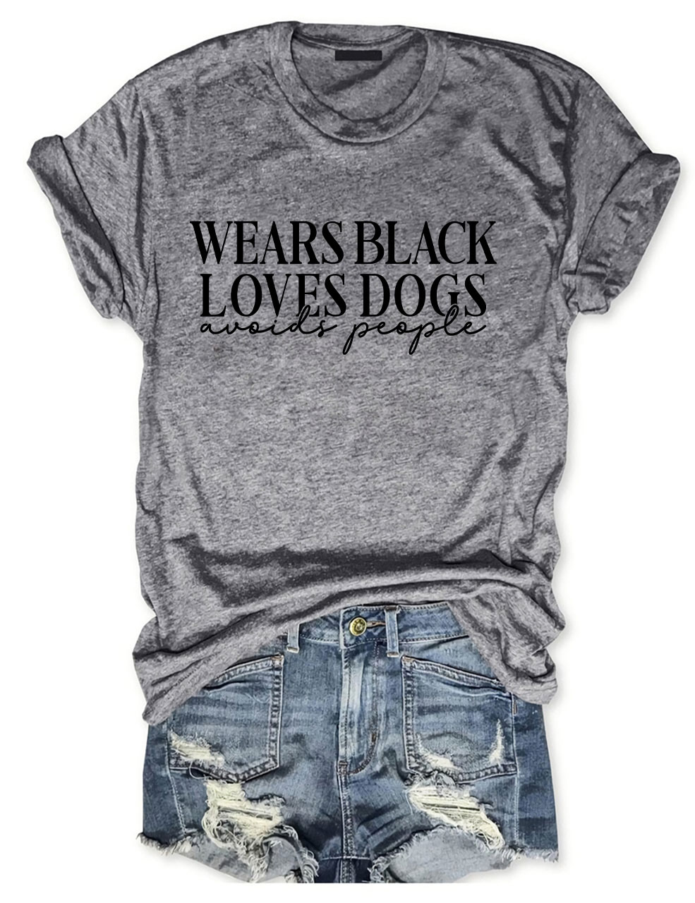 Wears Black loves Dogs avoids People Funny T-shirt