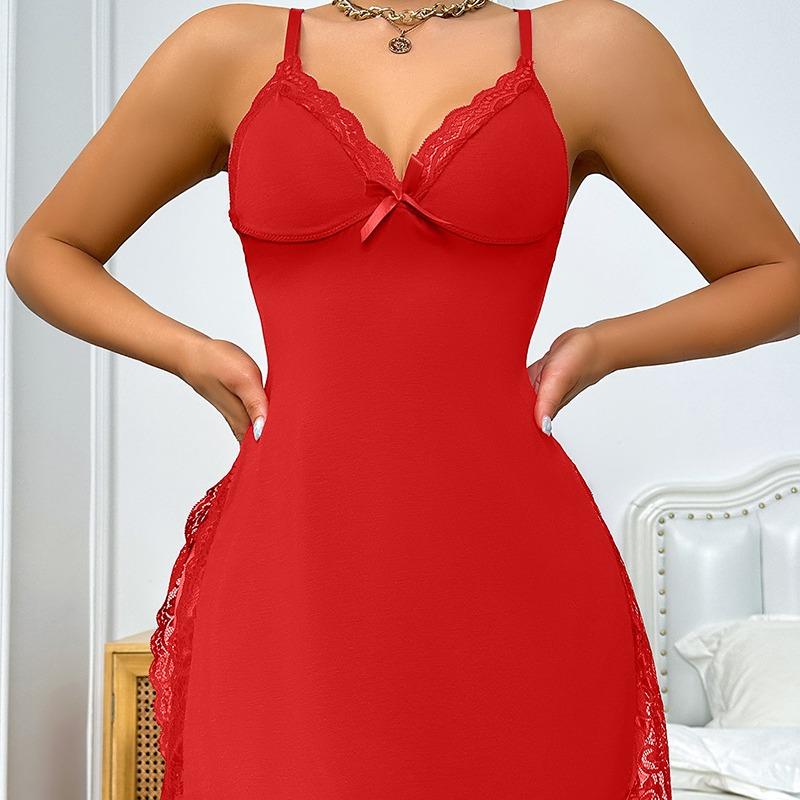 Chicme lace trim bowknot decor sleep dress