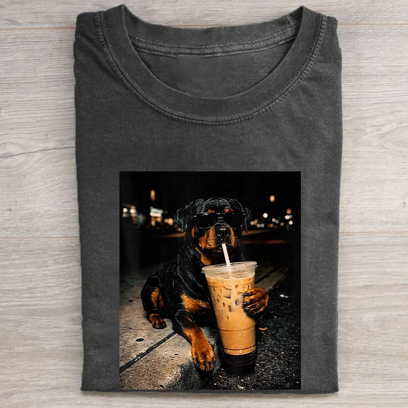 Rottweiler Drinking Iced Coffee T-shirt