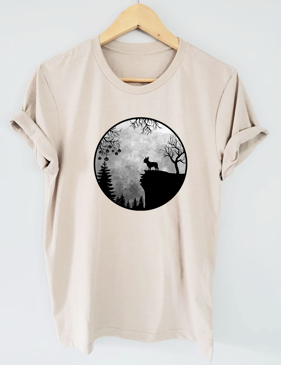 Moon Halloween Spooky Frenchie Dog Funny T-shirt