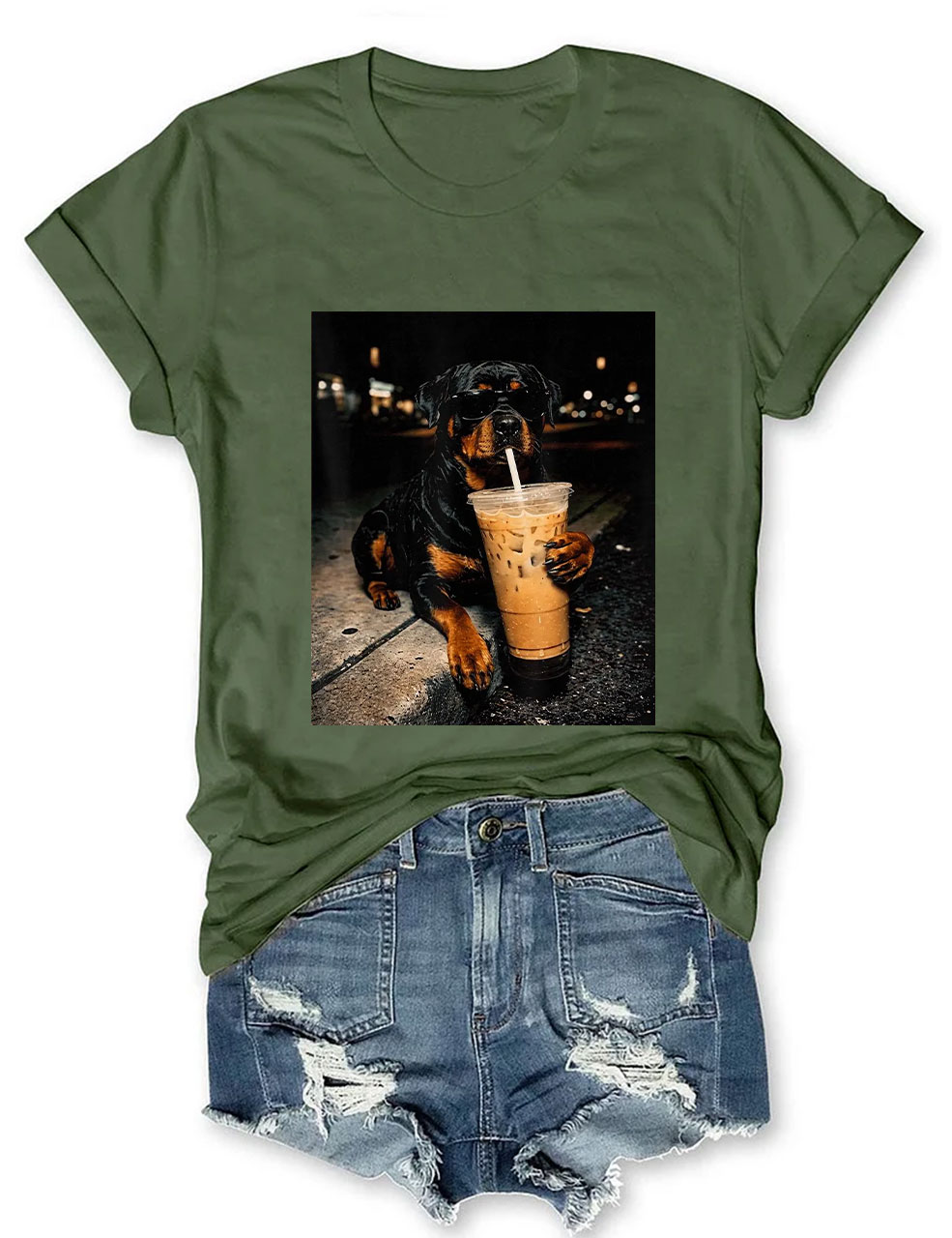 Rottweiler Drinking Iced Coffee T-shirt