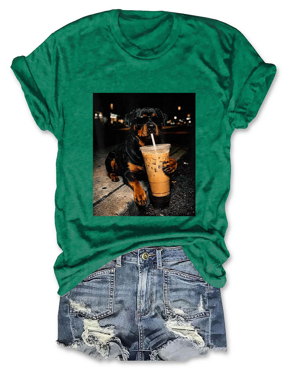 Rottweiler Drinking Iced Coffee T-shirt