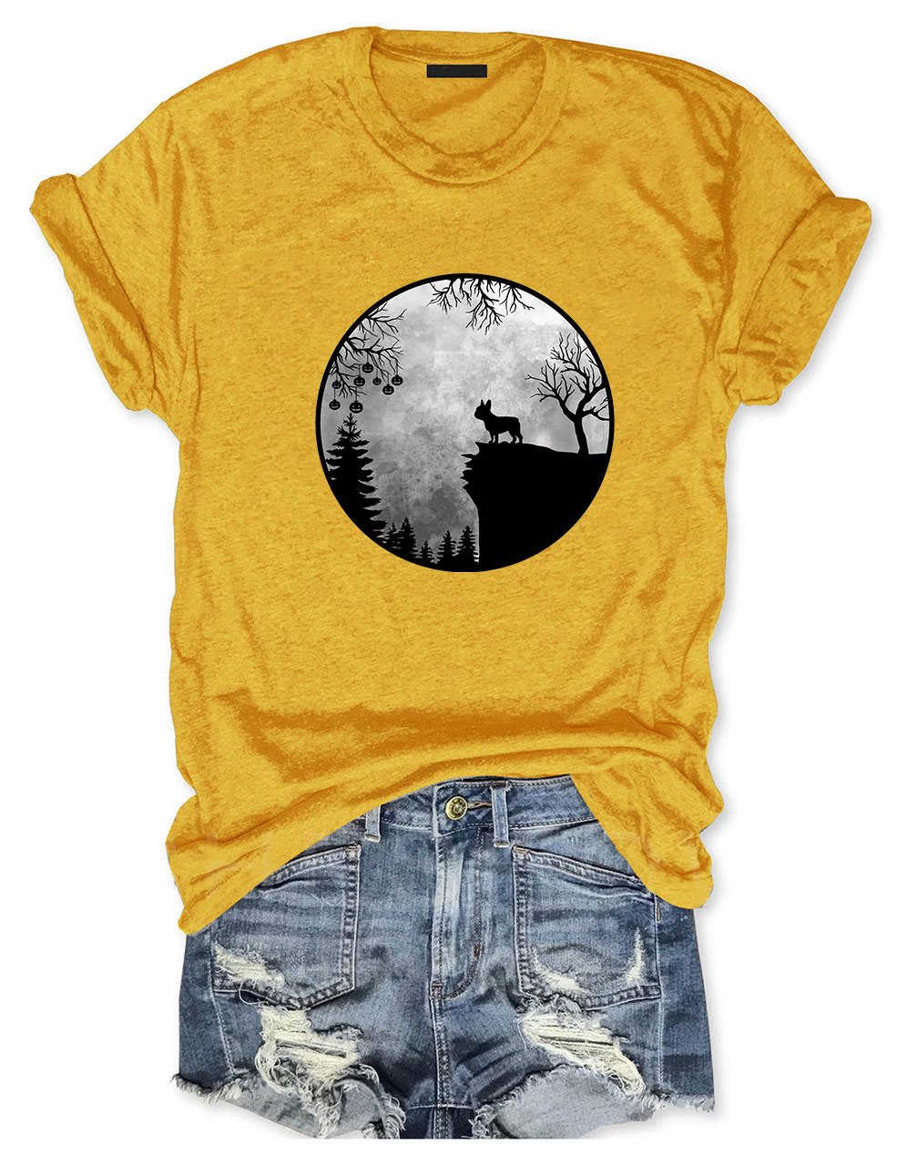 Moon Halloween Spooky Frenchie Dog Funny T-shirt