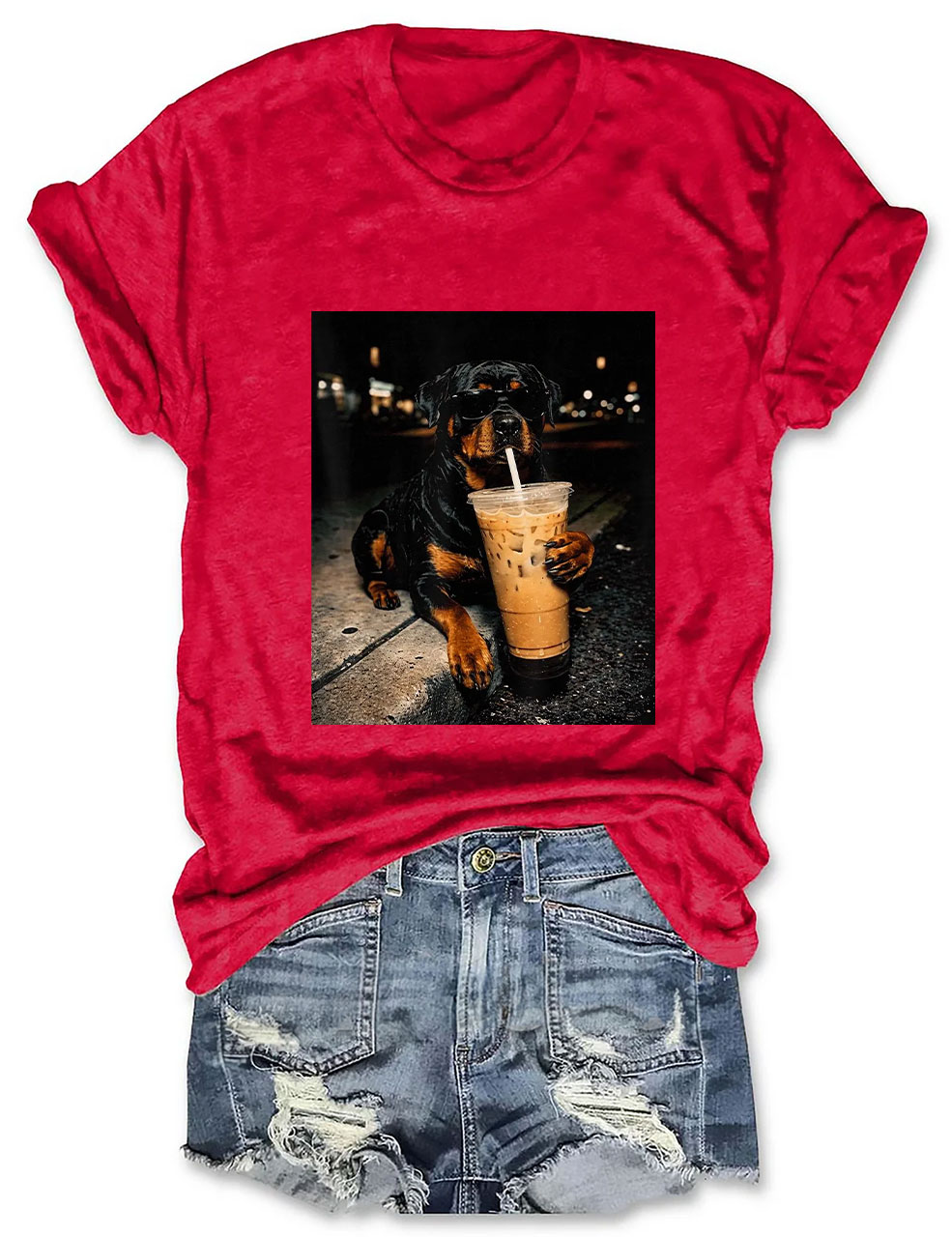 Rottweiler Drinking Iced Coffee T-shirt