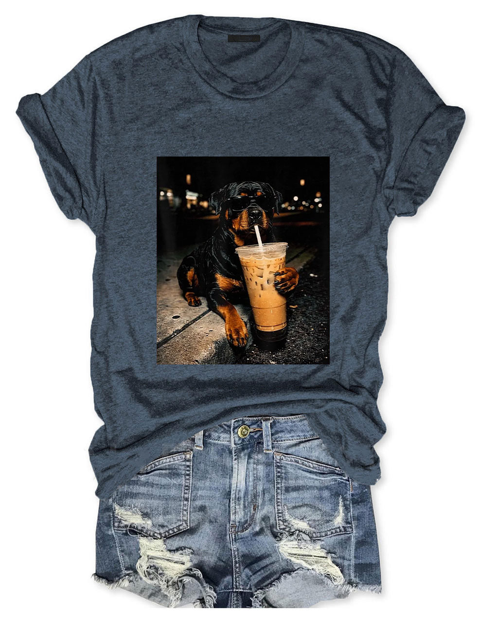 Rottweiler Drinking Iced Coffee T-shirt