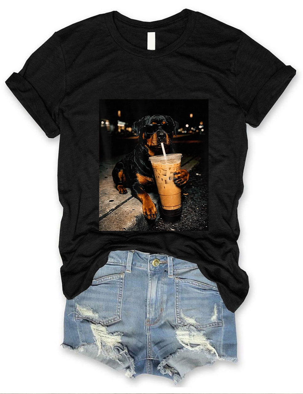Rottweiler Drinking Iced Coffee T-shirt