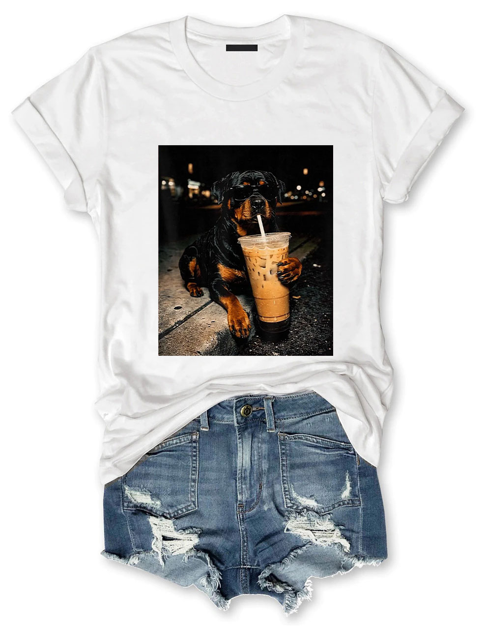 Rottweiler Drinking Iced Coffee T-shirt