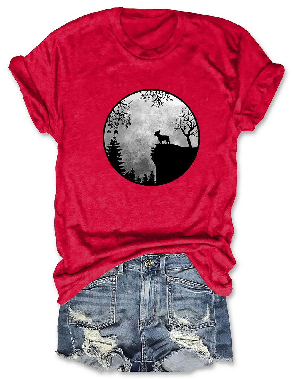 Moon Halloween Spooky Frenchie Dog Funny T-shirt