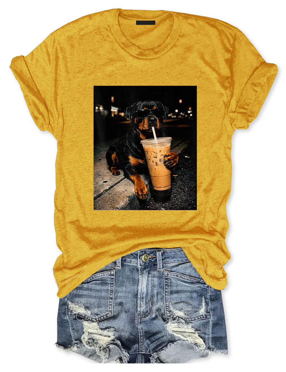 Rottweiler Drinking Iced Coffee T-shirt