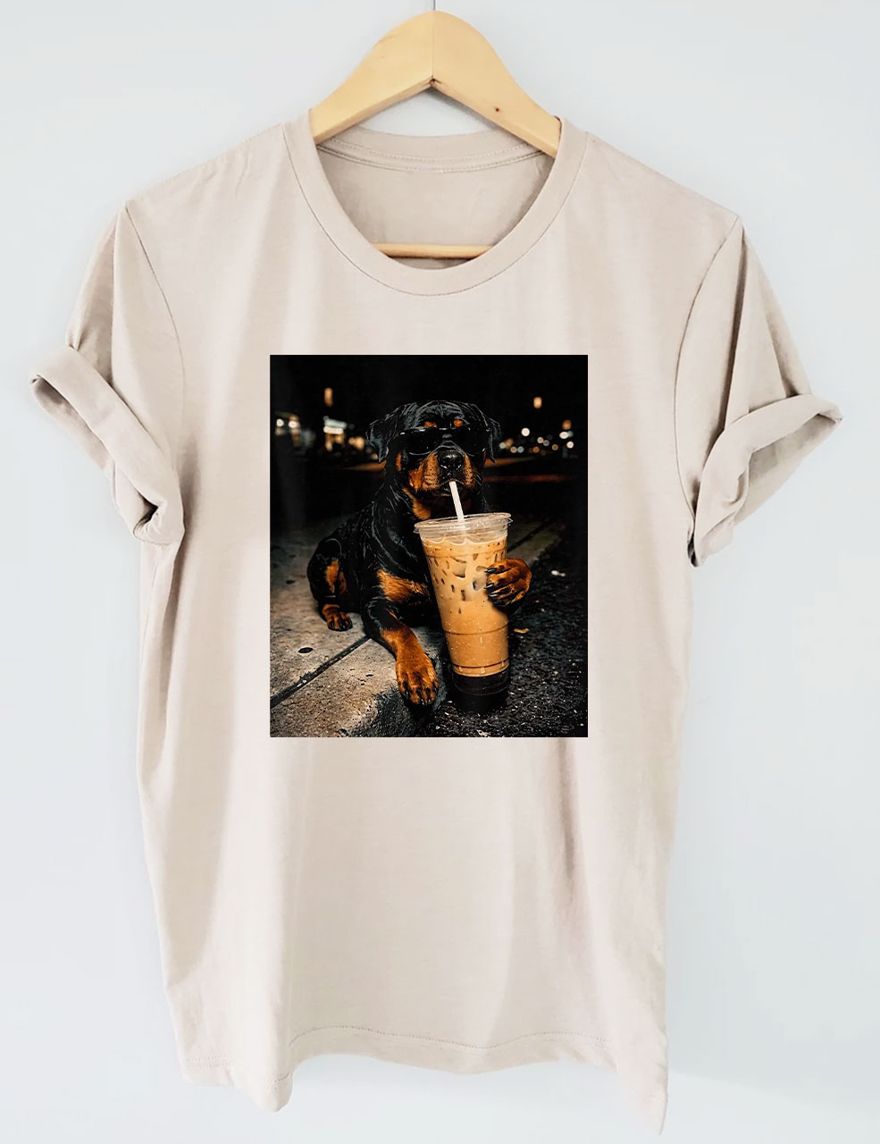 Rottweiler Drinking Iced Coffee T-shirt