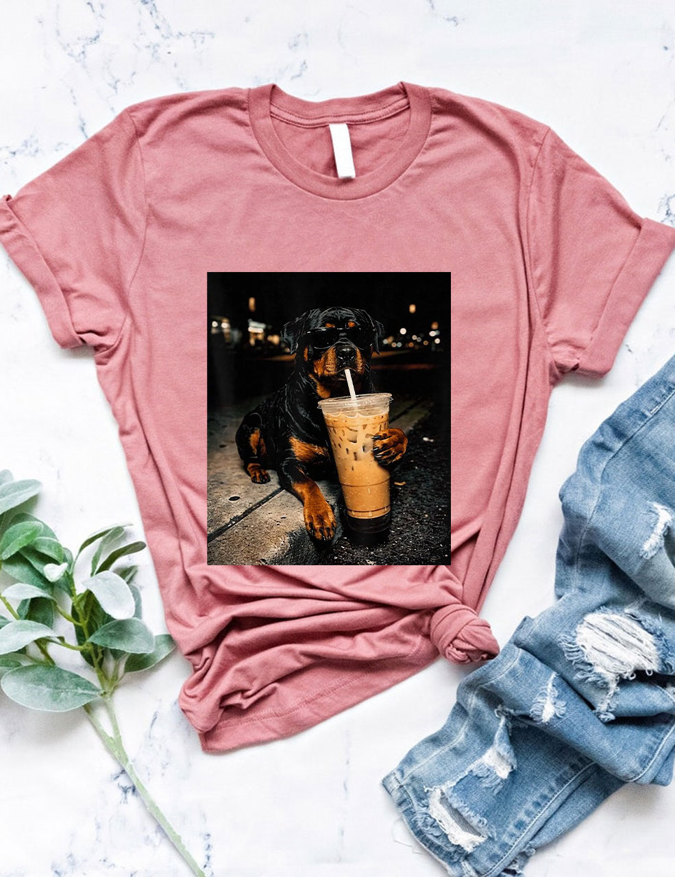 Rottweiler Drinking Iced Coffee T-shirt
