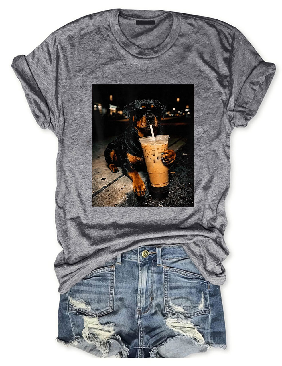Rottweiler Drinking Iced Coffee T-shirt