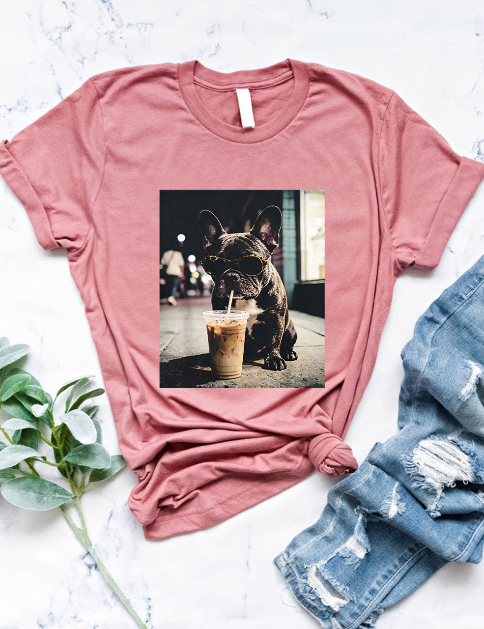French Bulldog Iced Coffee T-shirt