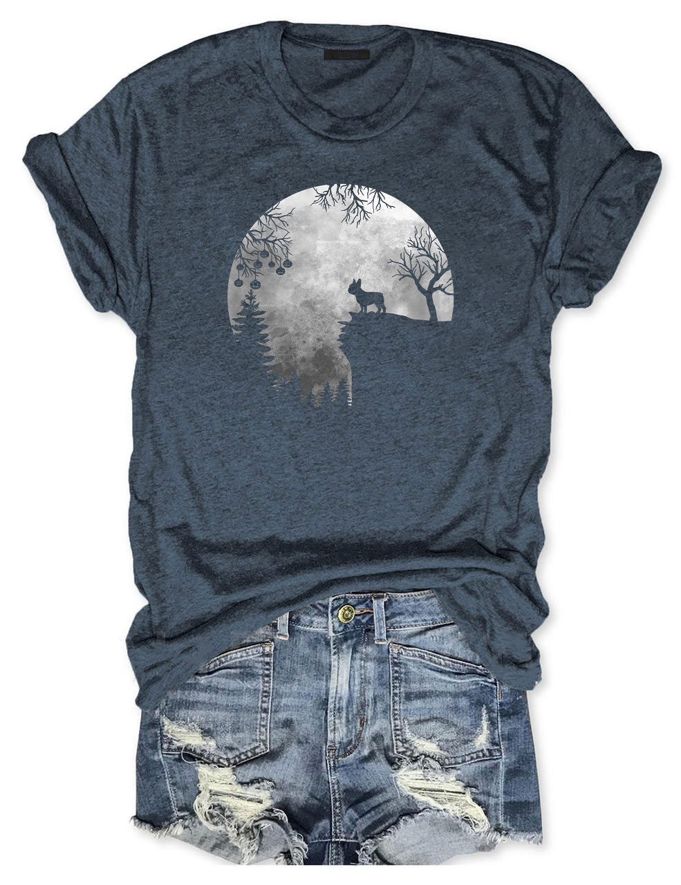 Moon Halloween Spooky Frenchie Dog T-shirt