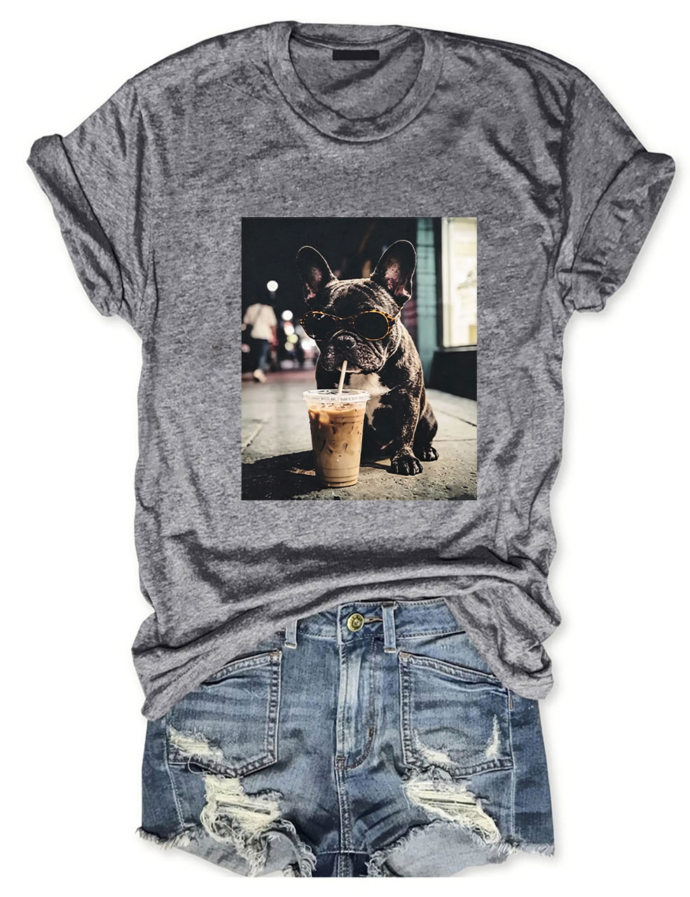 French Bulldog Iced Coffee T-shirt