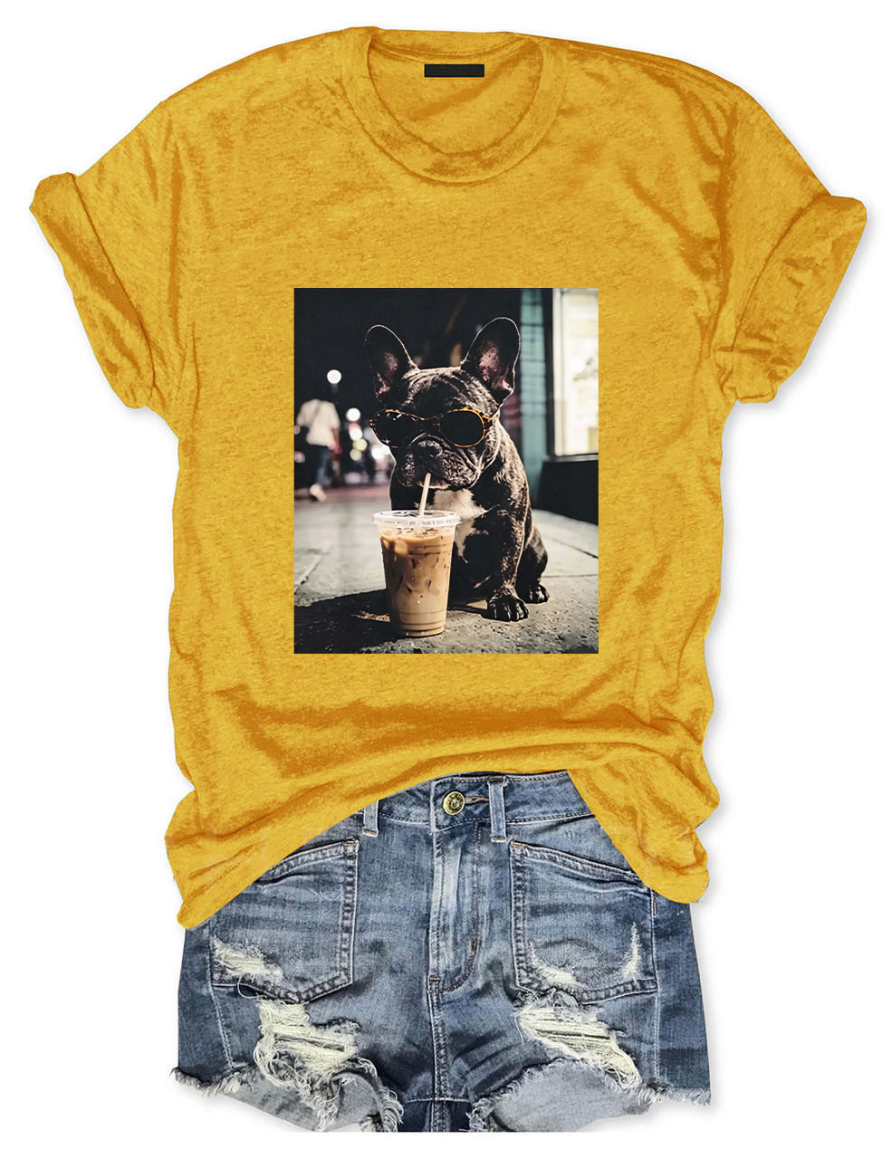 French Bulldog Iced Coffee T-shirt